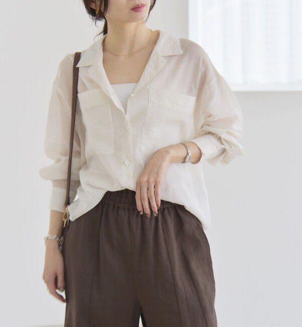 quaranciel「quaranciel:〈洗濯機可能〉シアー ポケット オープンカラー オーバー シャツ」|シャツ・ブラウス|