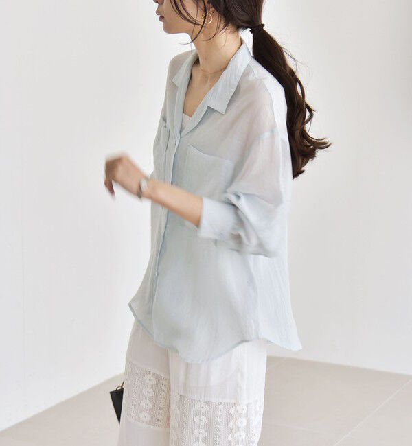 quaranciel「quaranciel:〈洗濯機可能〉シアー ポケット オープンカラー オーバー シャツ」|シャツ・ブラウス|