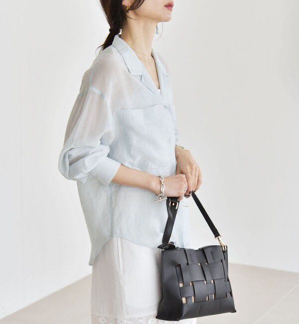 quaranciel「quaranciel:〈洗濯機可能〉シアー ポケット オープンカラー オーバー シャツ」|シャツ・ブラウス|