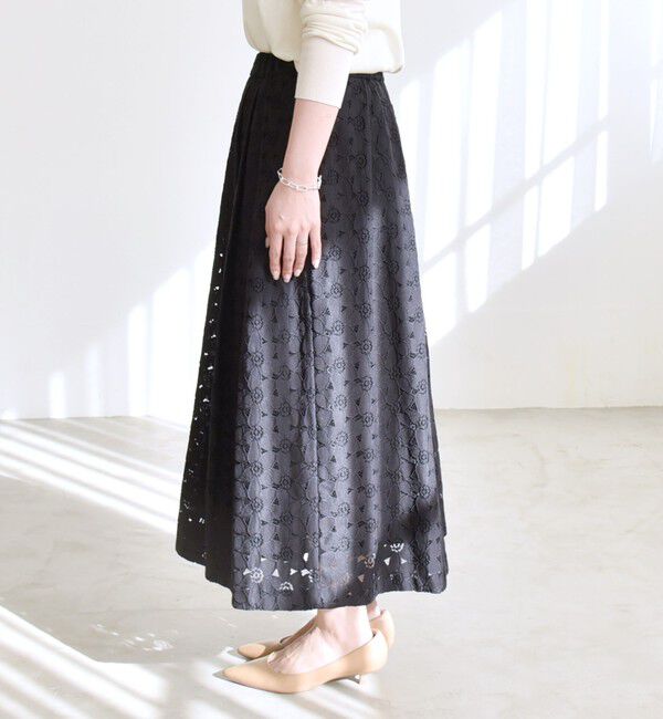 quaranciel「quaranciel:〈手洗い可能〉フラワー レース ランダム タック スカート」|スカート|