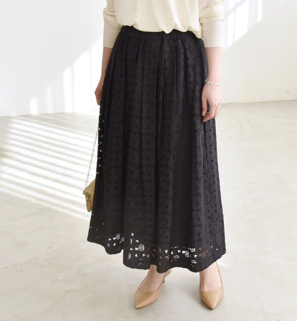 quaranciel「quaranciel:〈手洗い可能〉フラワー レース ランダム タック スカート」|スカート|