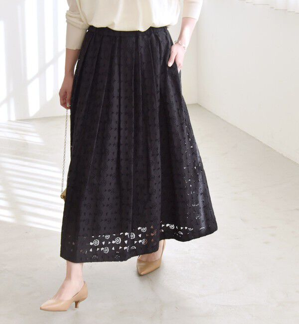 quaranciel「quaranciel:〈手洗い可能〉フラワー レース ランダム タック スカート」|スカート|