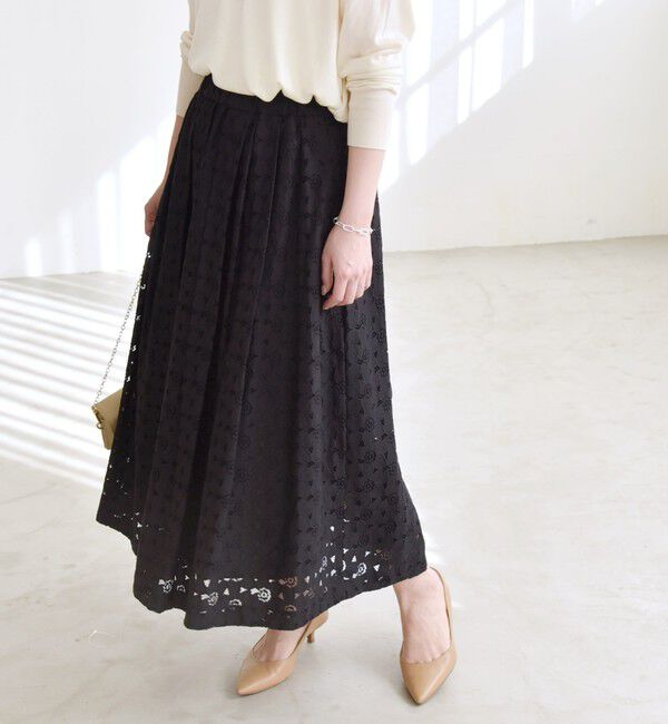 quaranciel「quaranciel:〈手洗い可能〉フラワー レース ランダム タック スカート」|スカート|