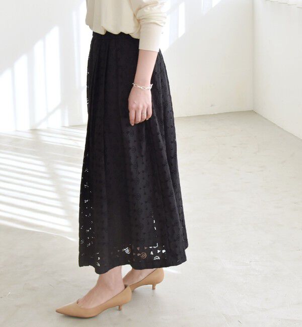 quaranciel「quaranciel:〈手洗い可能〉フラワー レース ランダム タック スカート」|スカート|