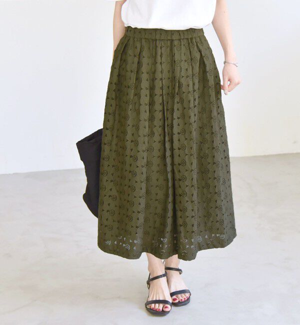 quaranciel「quaranciel:〈手洗い可能〉フラワー レース ランダム タック スカート」|スカート|