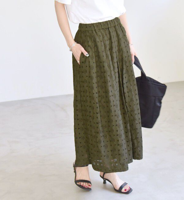 quaranciel「quaranciel:〈手洗い可能〉フラワー レース ランダム タック スカート」|スカート|