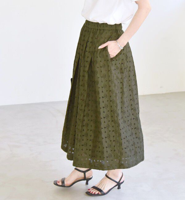 quaranciel「quaranciel:〈手洗い可能〉フラワー レース ランダム タック スカート」|スカート|