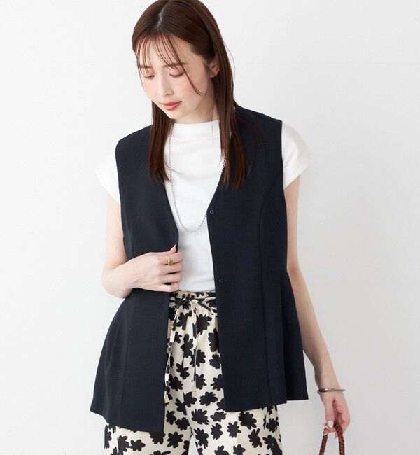 SHIPS Colors 「SHIPS Colors:〈洗濯機可能〉リネンライク ペプラム ベスト◇」|ベスト・ジレ|ダークブルー