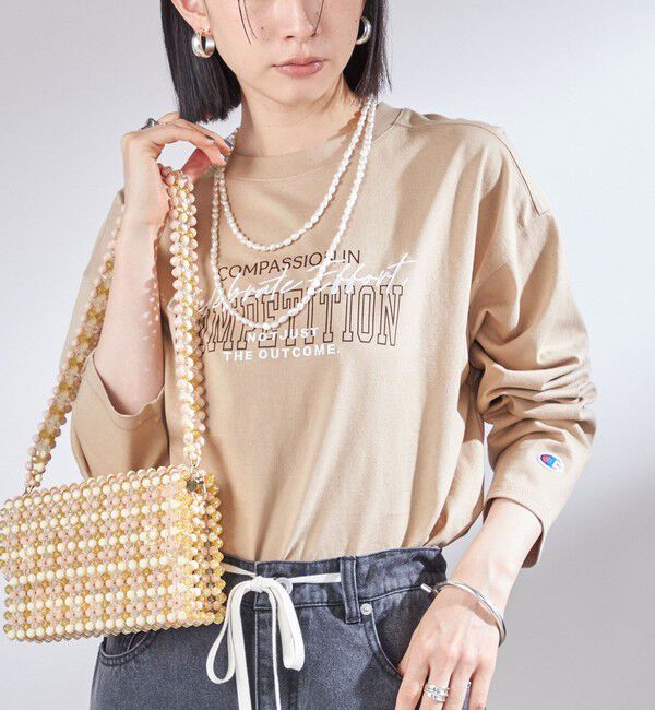 SHIPS for women「【SHIPS別注】Champion: プリント ロングスリーブ TEE」|Tシャツ・カットソー|ベージュ
