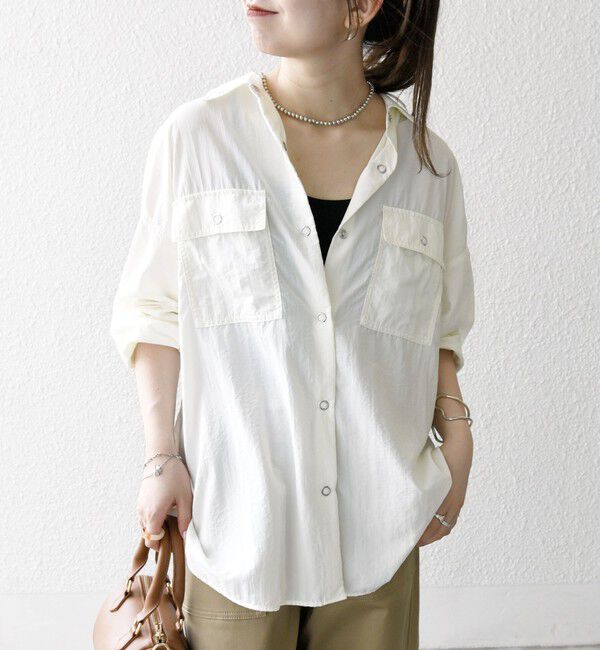 SHIPS any「SHIPS any:〈多機能/洗濯機可能〉ナイロン タスラン ポケット ビッグ シャツ」|シャツ・ブラウス|ホワイト