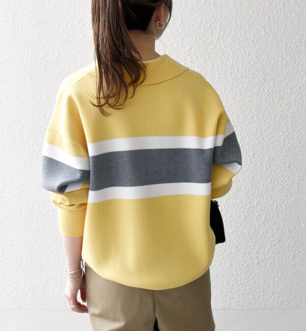 SHIPS any「SHIPS any:〈手洗い可能〉パネル ボーダー スキッパー ニット プルオーバー」|ニット・セーター|