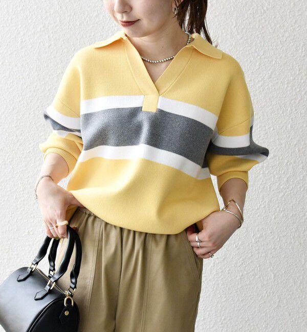 SHIPS any「SHIPS any:〈手洗い可能〉パネル ボーダー スキッパー ニット プルオーバー」|ニット・セーター|