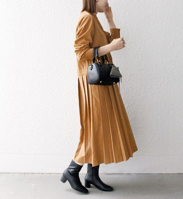 SHIPS any「SHIPS any:〈洗濯機可能〉ピーチスキン サイド プリーツ バンドカラー シャツ ワンピース」|ワンピース|