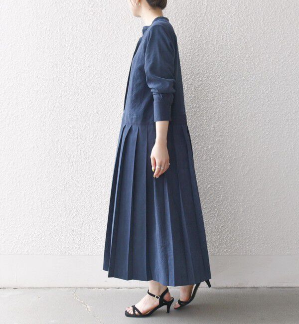 SHIPS any「SHIPS any:〈洗濯機可能〉ピーチスキン サイド プリーツ バンドカラー シャツ ワンピース」|ワンピース|