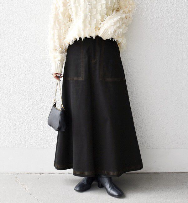 SHIPS any「SHIPS any:〈洗濯機可能〉チノ ステッチ フレア ロング スカート」|フレア|ブラック系