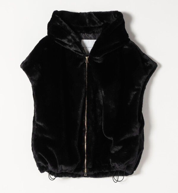 quaranciel「quaranciel: フーディー フェイクファー ドロスト ジップ ショート ベスト」|ダウンベスト・ベスト|