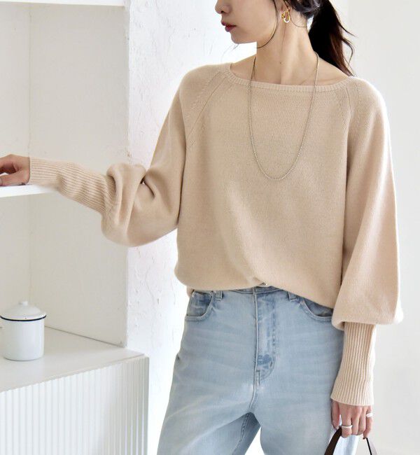 quaranciel「quaranciel:〈手洗い可能〉AQUA カシミヤ ミックス ボートネック ロングリブ パフ ニット」|ニット・セーター|