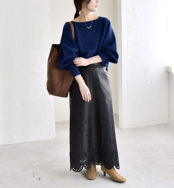 quaranciel「quaranciel:〈手洗い可能〉AQUA カシミヤ ミックス ボートネック ロングリブ パフ ニット」|ニット・セーター|