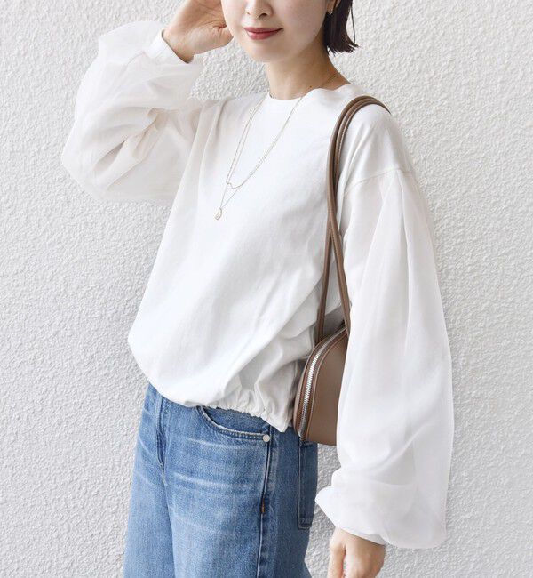 SHIPS for women「《一部追加予約》【WEB限定】〈手洗い可能〉シアー コンビ 裾 ドロスト プルオーバー」|プルオーバー|