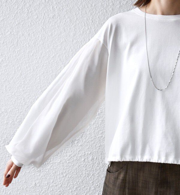 SHIPS for women「《一部追加予約》【WEB限定】〈手洗い可能〉シアー コンビ 裾 ドロスト プルオーバー」|プルオーバー|