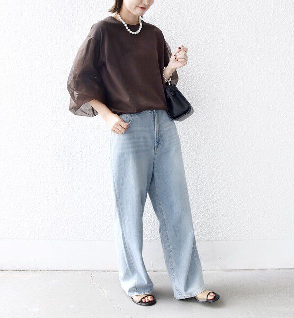 SHIPS for women「《一部追加予約》【WEB限定】〈手洗い可能〉シアー コンビ 裾 ドロスト プルオーバー」|プルオーバー|