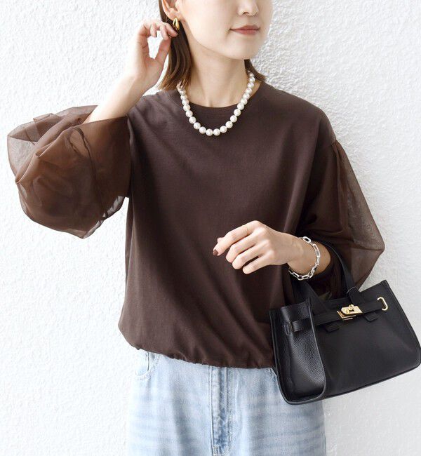 SHIPS for women「《一部追加予約》【WEB限定】〈手洗い可能〉シアー コンビ 裾 ドロスト プルオーバー」|プルオーバー|