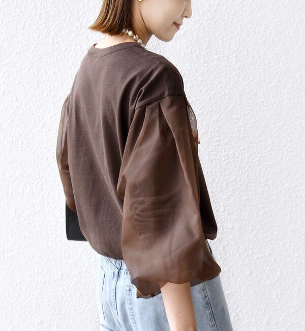 SHIPS for women「《一部追加予約》【WEB限定】〈手洗い可能〉シアー コンビ 裾 ドロスト プルオーバー」|プルオーバー|