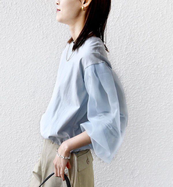 SHIPS for women「《一部追加予約》【WEB限定】〈手洗い可能〉シアー コンビ 裾 ドロスト プルオーバー」|プルオーバー|