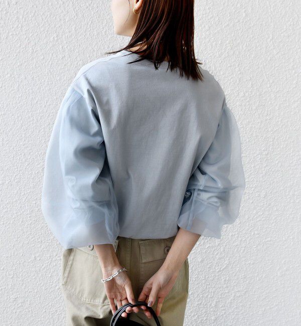 SHIPS for women「《一部追加予約》【WEB限定】〈手洗い可能〉シアー コンビ 裾 ドロスト プルオーバー」|プルオーバー|