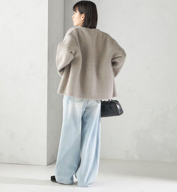 SHIPS for women「フォックス ブレンド ノーカラー ニット コート」|ノーカラーコート|