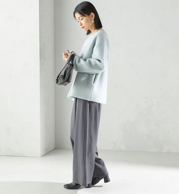 SHIPS for women「フォックス ブレンド ノーカラー ニット コート」|ノーカラーコート|