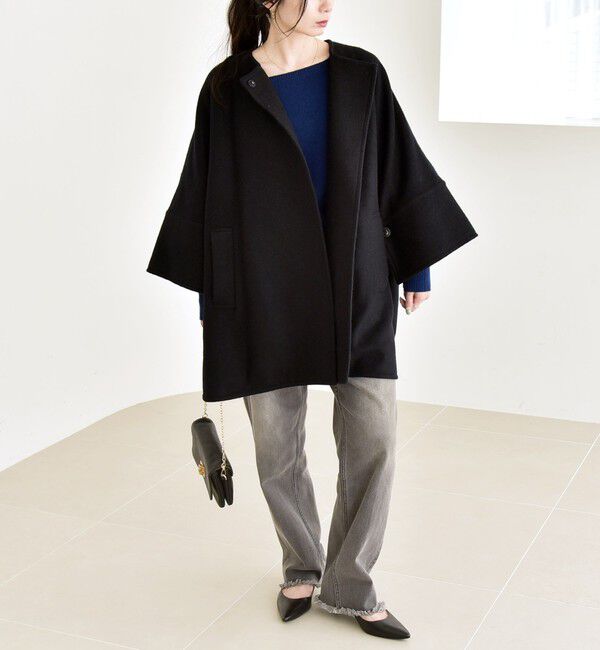 quaranciel「quaranciel: スライバー ウール ミックス クルーネック コート」|ノーカラーコート|