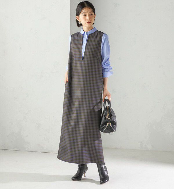 SHIPS for women「〈手洗い可能〉アジャスト ボタン チェック ジャンパー スカート」|ジャンパースカート|