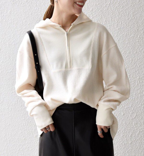 SHIPS any「SHIPS any:〈手洗い可能〉起毛 ワッフル ハーフジップ フーディー プルオーバー」|Tシャツ・カットソー|