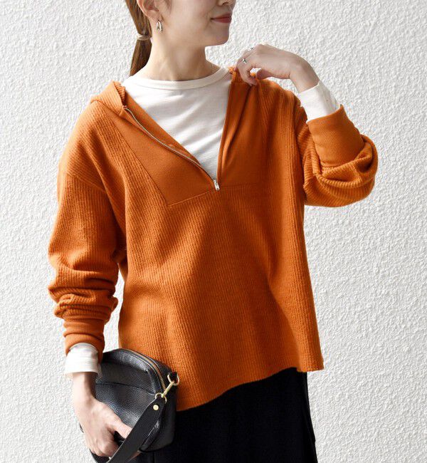 SHIPS any「SHIPS any:〈手洗い可能〉起毛 ワッフル ハーフジップ フーディー プルオーバー」|Tシャツ・カットソー|