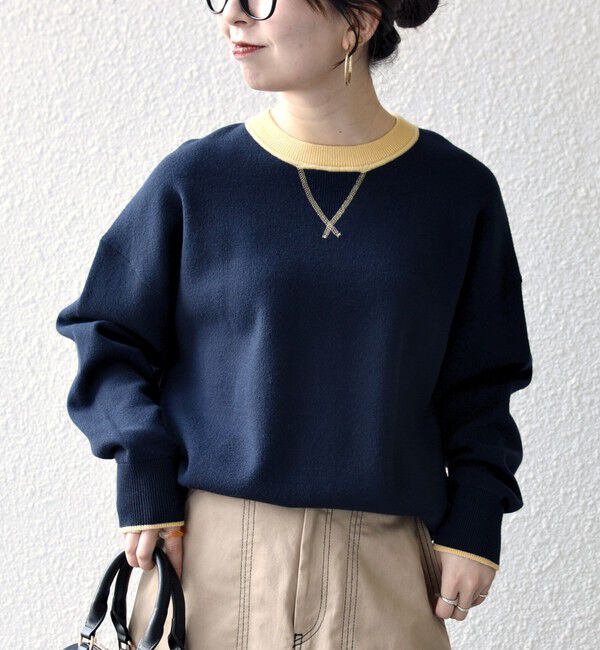 SHIPS any「SHIPS any:〈手洗い可能〉ダブルフェイス Vガゼット ニット プルオーバー」|ニット・セーター|ネイビー