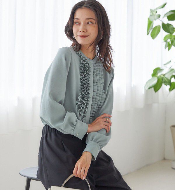 SHIPS for women「〈洗濯機可能〉ポリエステル カルゼ フリル ブラウス」|シャツ・ブラウス|