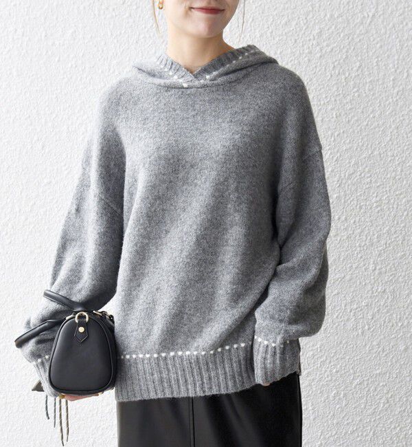 SHIPS any「SHIPS any:〈手洗い可能〉ステッチ デザイン フーディー ルーズ ニット」|ニット・セーター|