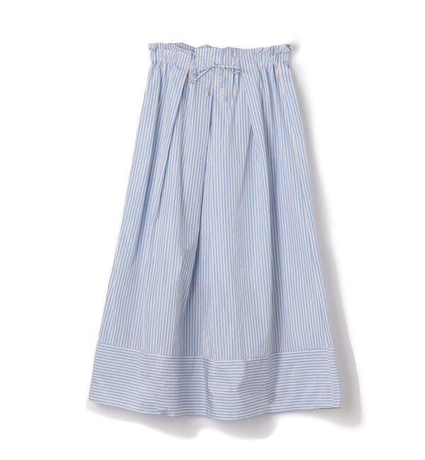 MACPHEE「メモリータフタストライプ ギャザーロングスカート」|フレア|62 ライトブルー系
