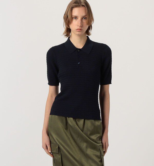 MACPHEE「コットンナイロンケーブル ポロプルオーバー」|ニット・セーター|