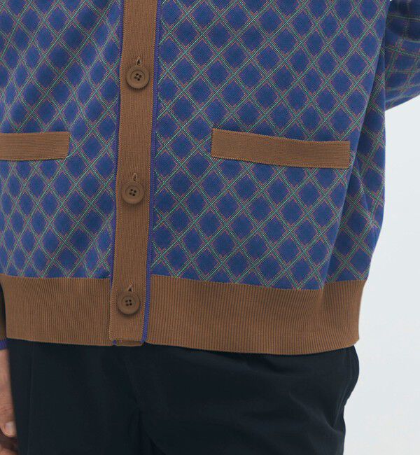 CABaN「コットンポリエステル チェックジャカード Vネックカーディガン」|ニット・セーター|