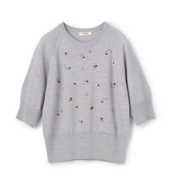 MACPHEE「ウールビジュー ハーフスリーブプルオーバー」|ニット・セーター|13 ライトグレー