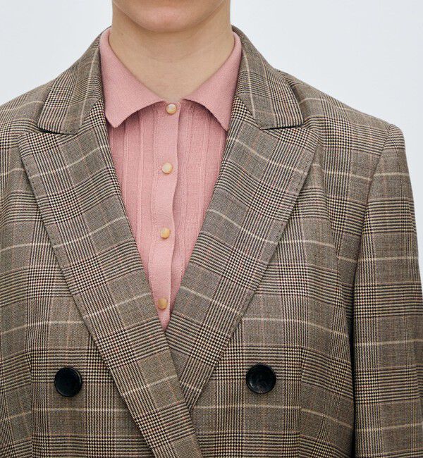 TOMORROWLAND collection「バーガンディーグレンチェック ダブルブレストジャケット」|テーラードジャケット|