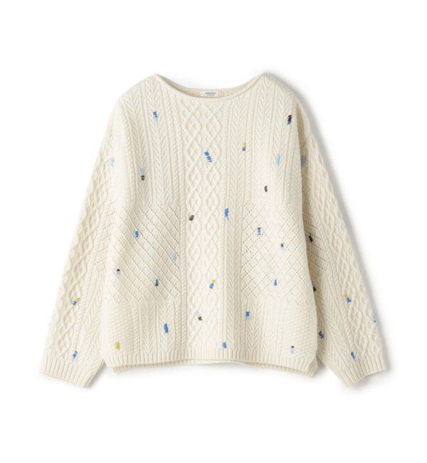 MACPHEE「ケーブルエンブロイダリー ボートネックプルオーバー」|ニット・セーター|12 ホワイト系