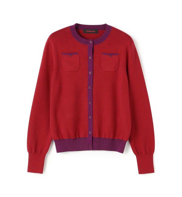 CABaN「コットンカシミヤ バイカラークルーネックカーディガン」|カーディガン|36 レッド系