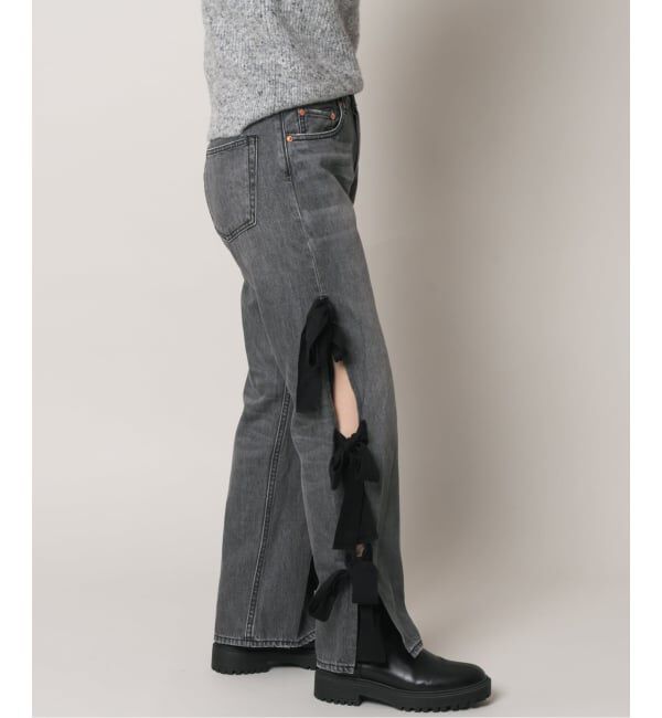  「スリットリボンデニムパンツ」|デニム|