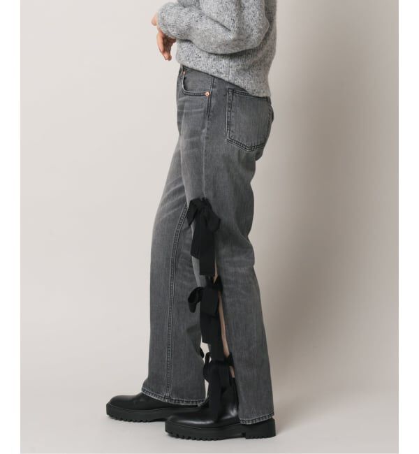  「スリットリボンデニムパンツ」|デニム|