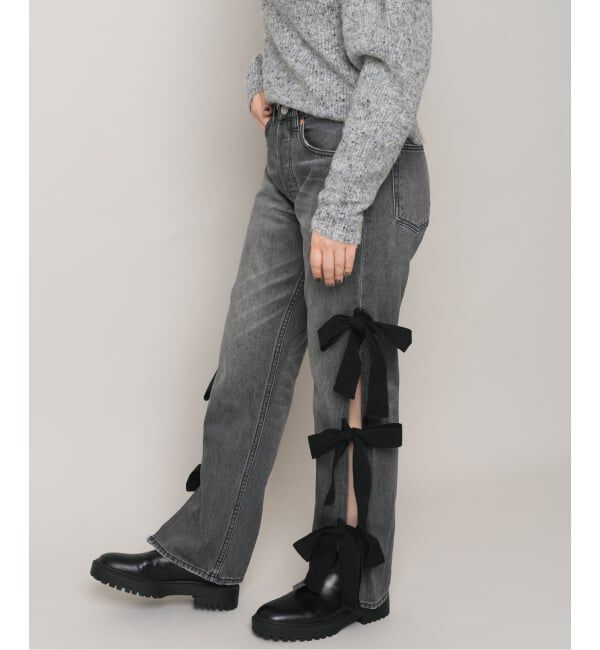  「スリットリボンデニムパンツ」|デニム|