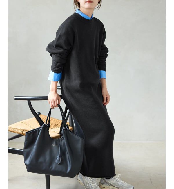 SLOBE IENA「《WEB限定/追加》ウォッシャブルスムース ニットワンピース」|ワンピース|ブラック