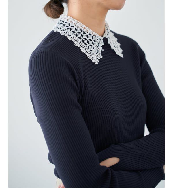 IENA「《追加》レース襟 RIBホールガーメントプルオーバー」|ニット・セーター|